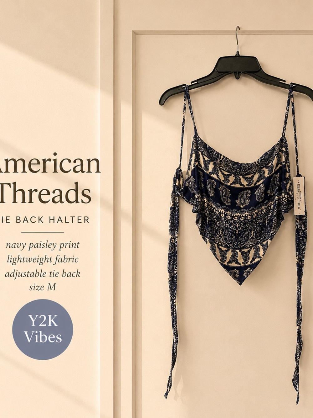 American Threads Navy Paisley Tie-Back Camisole